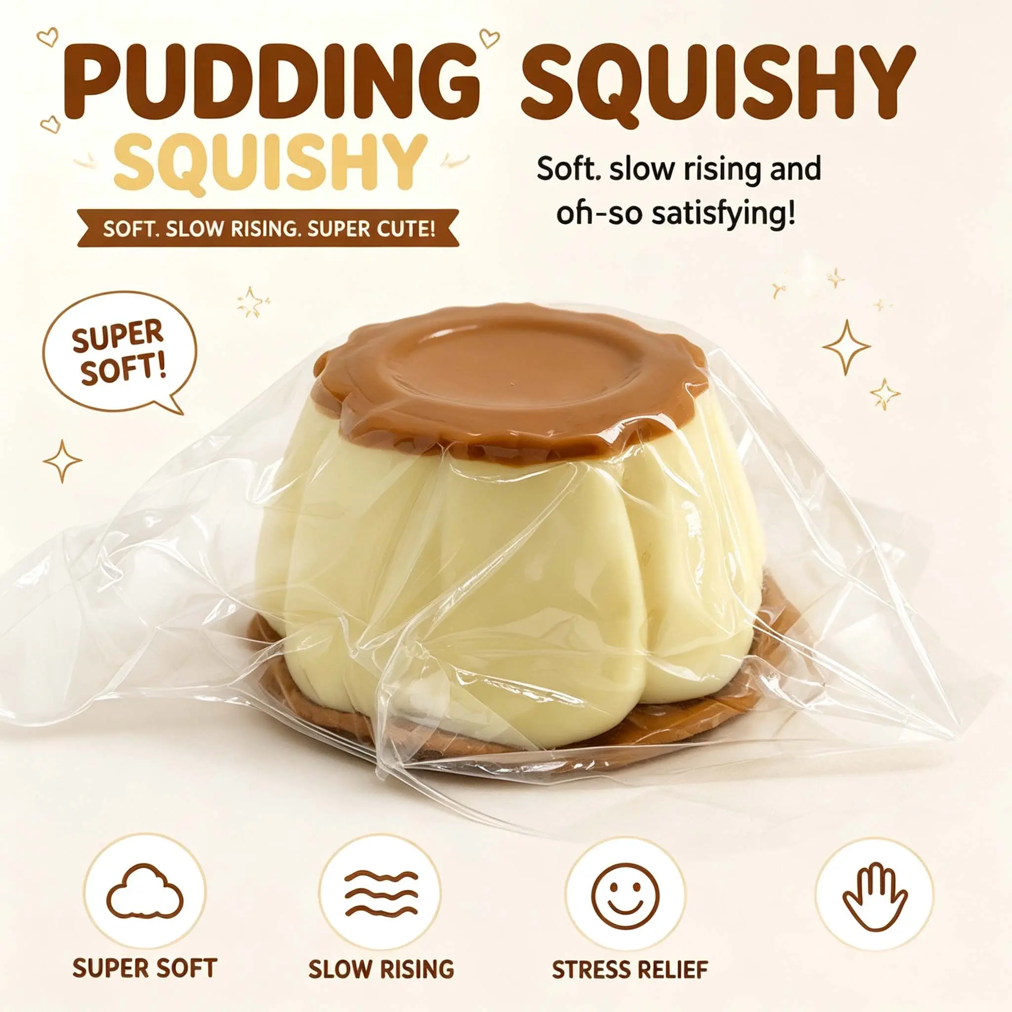Pudding Squishy Toy, Cute Dessert Slow Rising Squishy, Soft Stress Relief Fidget Toy, Kawaii Food Squeeze Toy Gift for Kids & Adults