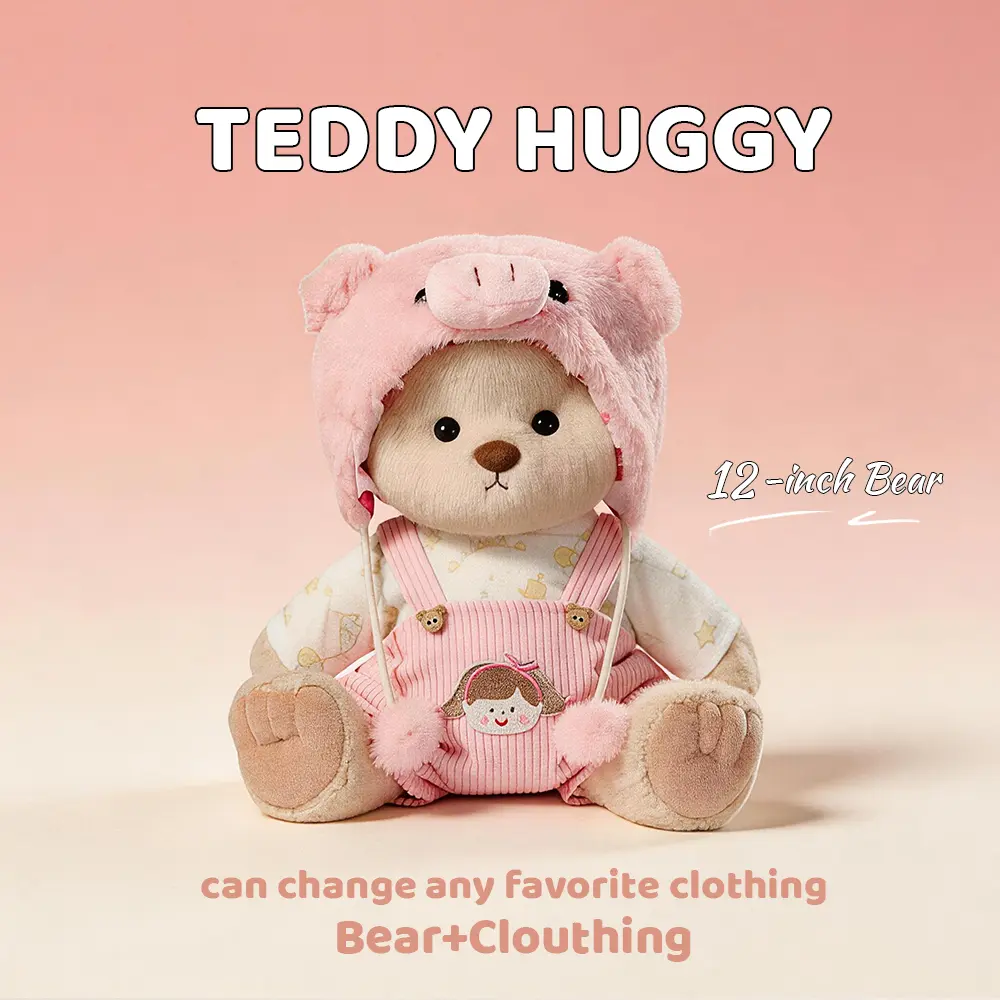 TEDDY HUGGY Cute Pig Outfit - Pink Piggy Set for 12-Inch Plush Bears, Soft Stuffed Toy Accessory, 3+ Years Stuffed Animal Gift
