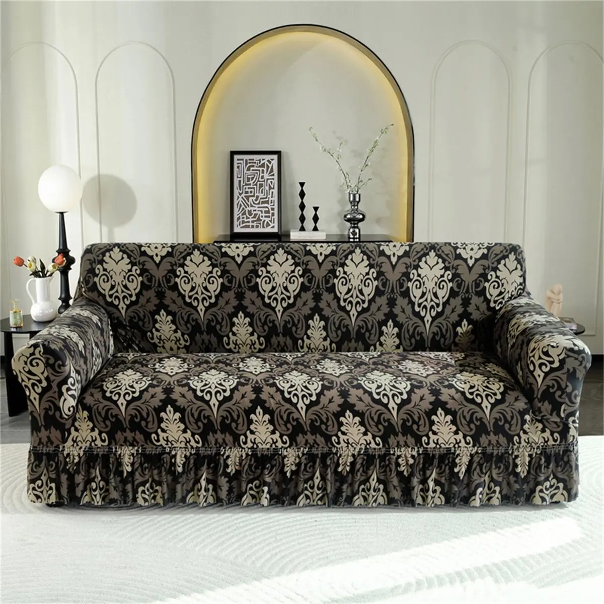 Floral Print Sofa Couch Cover, 1 Count Exquisite Elastic Sofa Slipcover, Dustproof Sofa Cover for Home Living Room Decor, Decorative Sofa Cover, Stretch Sofa Cover, Stretchable Sofa Cover