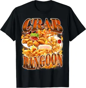 100% Cotton Unisex Crab Rangoon Meme Bootleg Rap Style 90s Vintage Funny 1990s T-Shirt