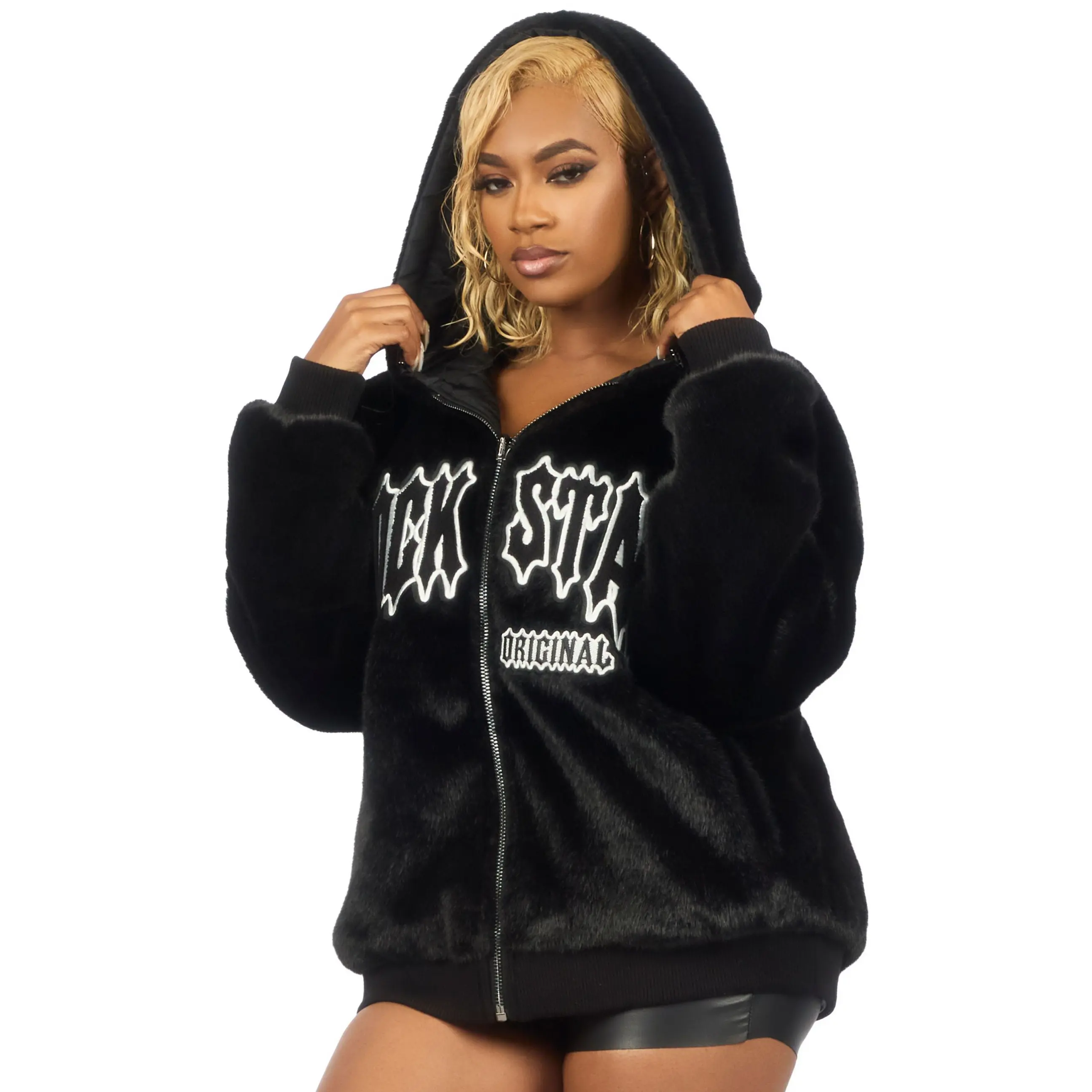 Jaleah Black Oversized Fur Jacket