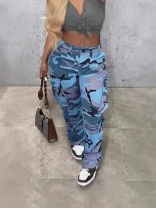 2026 New Women's Street Style Fashionable Camouflage Print Multi-Pocket Versatile Cargo Pants