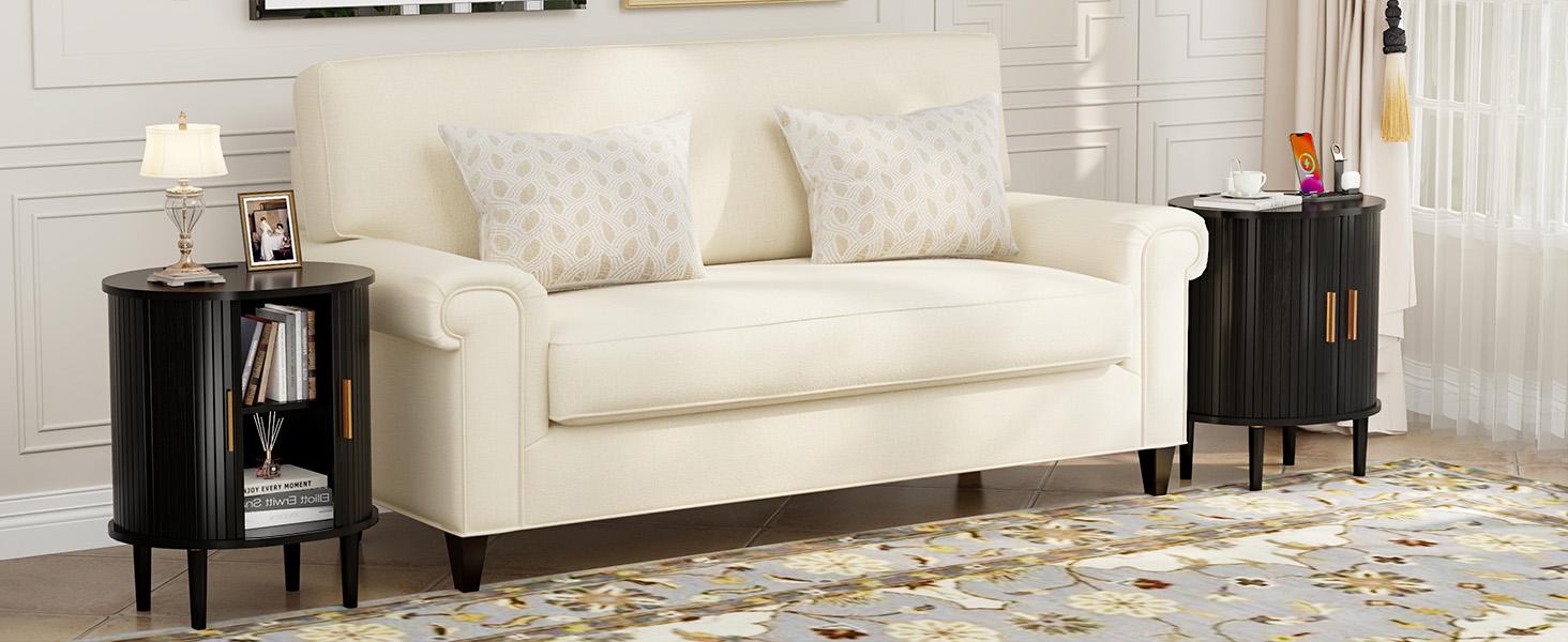 DHHSmart LED Nightstand with Power Strip, Modern Bedside Table with Open Storage Shelf & 4 Drawers, Minimalist Side Table with Charging Hub & USB for Modern Home Decor