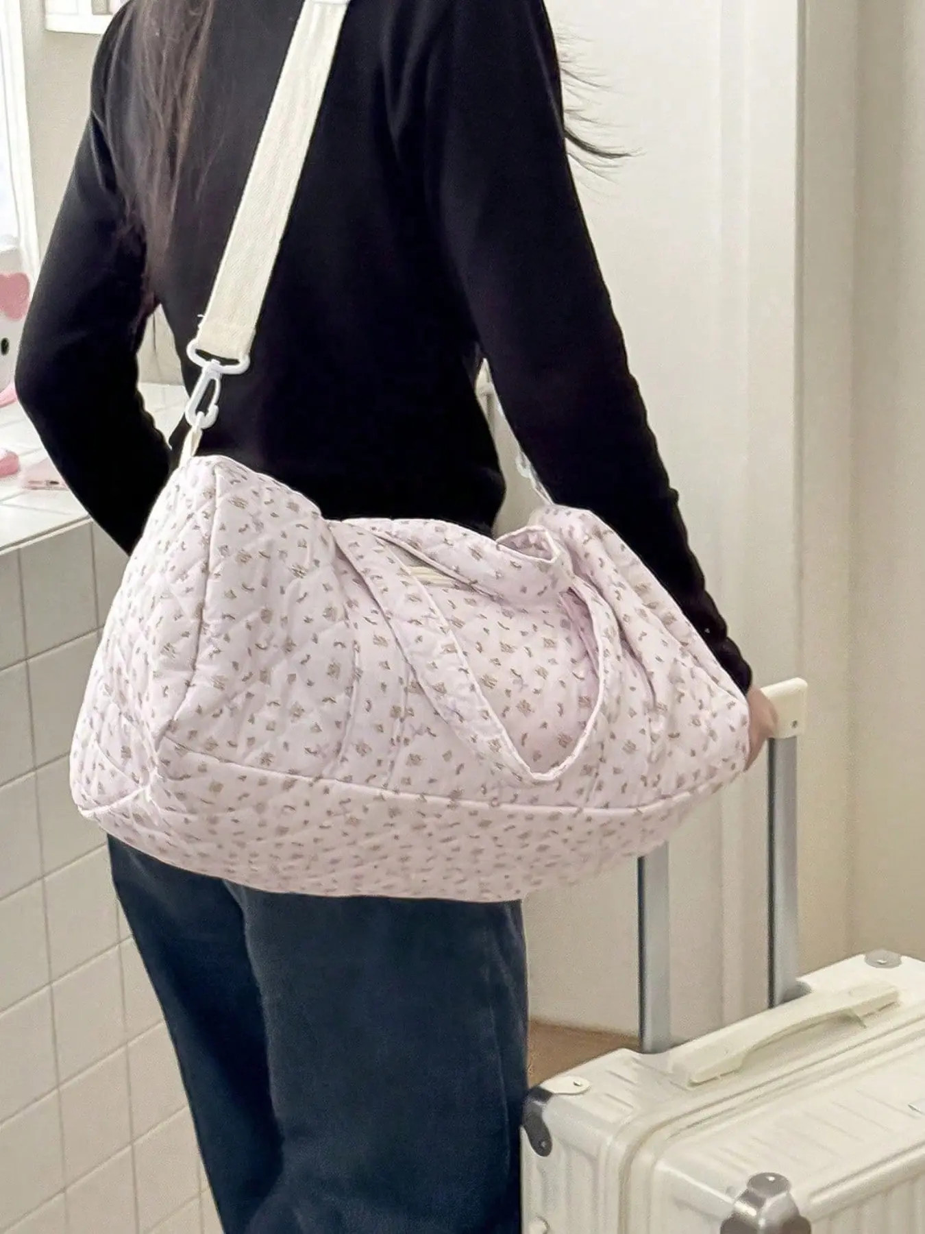 Fashion Floral Quilted Travel Bag, Large Capacity Luggage Bag, Multifunctional Luggage, Lightweight Washable Backpack, Detachable Shoulder Strap, School & Travel Use, Travel Duffle Bag, Travel Duffel, Duffle Weekender, Travel Essentials Bag