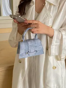 Light Blue Vintage Denim Mini Top Handle Bag, Cute Crossbody Purse, Dainty Daily Accessory for Girls, Stylish and Trendy Design