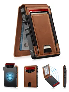 Slim Minimalist Men's Wallet – Aluminum Bifold with RFID Blocking, Pop-Up Card Holder, Money Clip & ID Window (Fits 9–13 Cards)