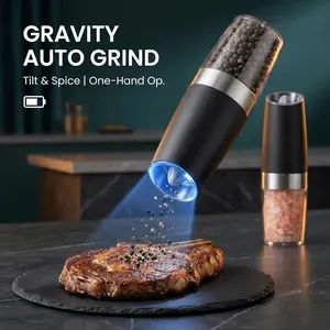 MIUVA Seasoning Electric Salt and Pepper Grinder Set of 2, Automatic Battery-Powered with Adjustable Coarseness, LED Light, and One-Handed Operation, Perfect for Summer Kitchens and Gifts Thanksgiving cooking utensils Christmas Gift