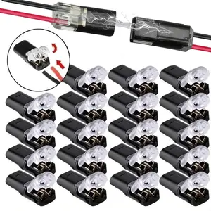 Bulk Pack LED Lamp Connector, 20/100pcs Solderless Stripping-Free Locking Plugs, 2P Universal Push-to-Connect Quick Disconnect Terminals with Nylon Shell, AWG-Compatible for Soft & Hard Wires D2 Interlockable Power Cables
