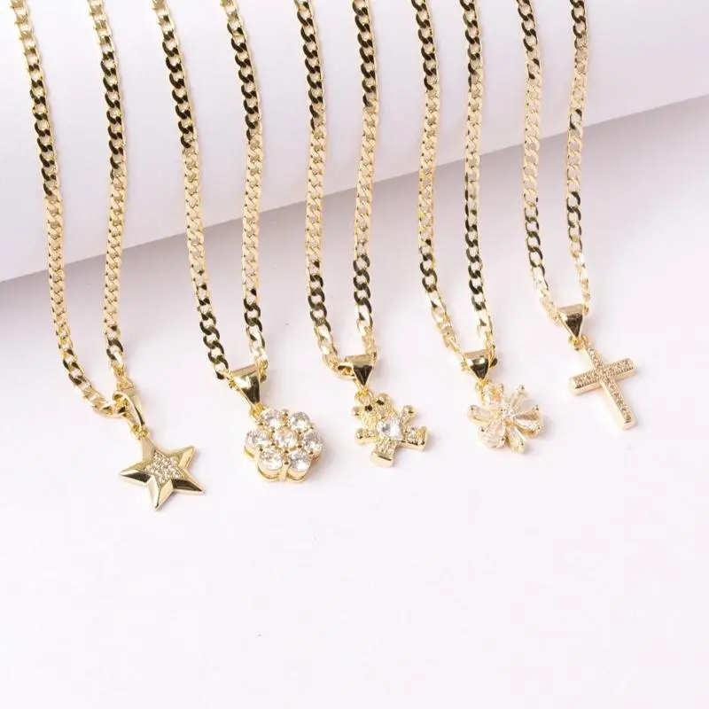 14K Gold Plated Cuban Link Necklace - 2mm, with CZ Charm Pendant, Available in 16in, 18in  20in Jewelry Accessory