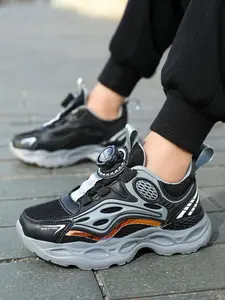 Boys' Breathable Mesh Running Shoes, Athletic Shoes, Lightweight Comfort Design, Rotating Buckle Easy On/off, Perfect for Outdoor Sports & School Wear