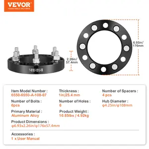 VEVOR Wheel Spacers, 1 6x5.5 Wheel Adapters, 6 Lug Forged Spacer, 108 mm Bore Hubcentric M12x1.5 Studs Spacers, Fit for 1979-2022 Toyota, Hummer, Lexus, Chevrolet, Honda, 4 PCS Black