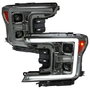 2018-2020 Ford F-150 LED C-Bar Projector Headlights w/ Switchback Sequential Turn Signal Lights (Chrome Housing / Smoked Lens)