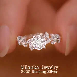 S925 Sterling Silver Laurel Leaf Ring with Sparkling 5A Zirconia - Ideal Wedding, Holiday & Anniversary Jewelry Gift for Mother's Day