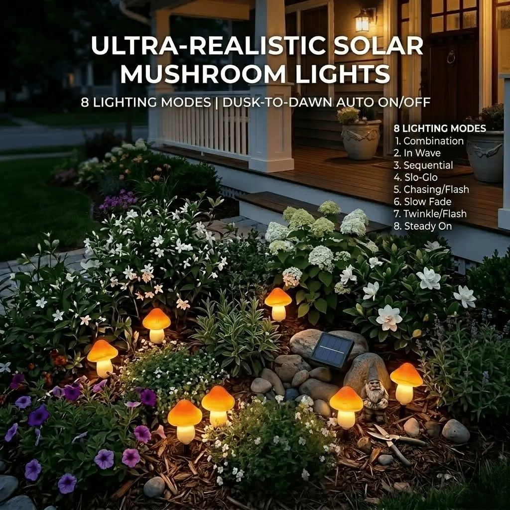 Outdoor Solar LED Mushroom Lights Multicolor Changing 8 Modes IP65 Waterproof Garden Lights for Christmas Halloween Courtyards Patios Pathways Lawns Easily Installable Multimode