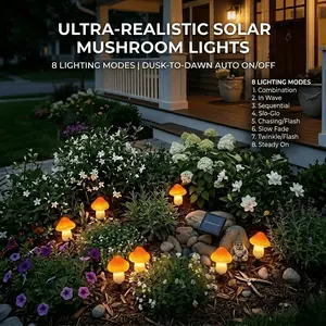 Outdoor Solar LED Mushroom Lights Multicolor Changing 8 Modes IP65 Waterproof Garden Lights for Christmas Halloween Courtyards Patios Pathways Lawns Easily Installable Multimode