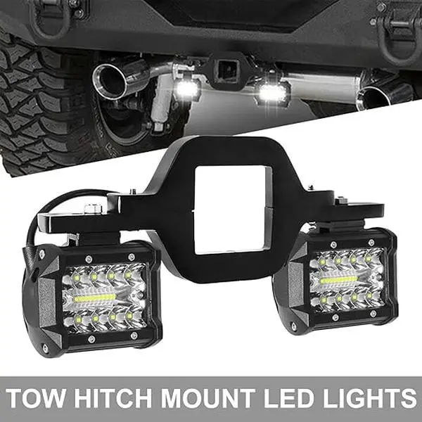 Tow Hitch Mounting Bracket with Dual 4 Inch LED Pods, Rear Reverse Backup Driving Lights Quad Row LED Work Light Bar for Truck SUV Pickup Trailer (Fits 2.5 Inch Hitch Receivers)