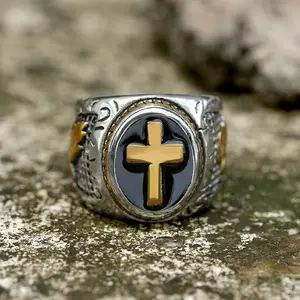 GTHIC Retro Cross Stainless Steel Religious Ring for Men Statement Jewelry Daily Wear
