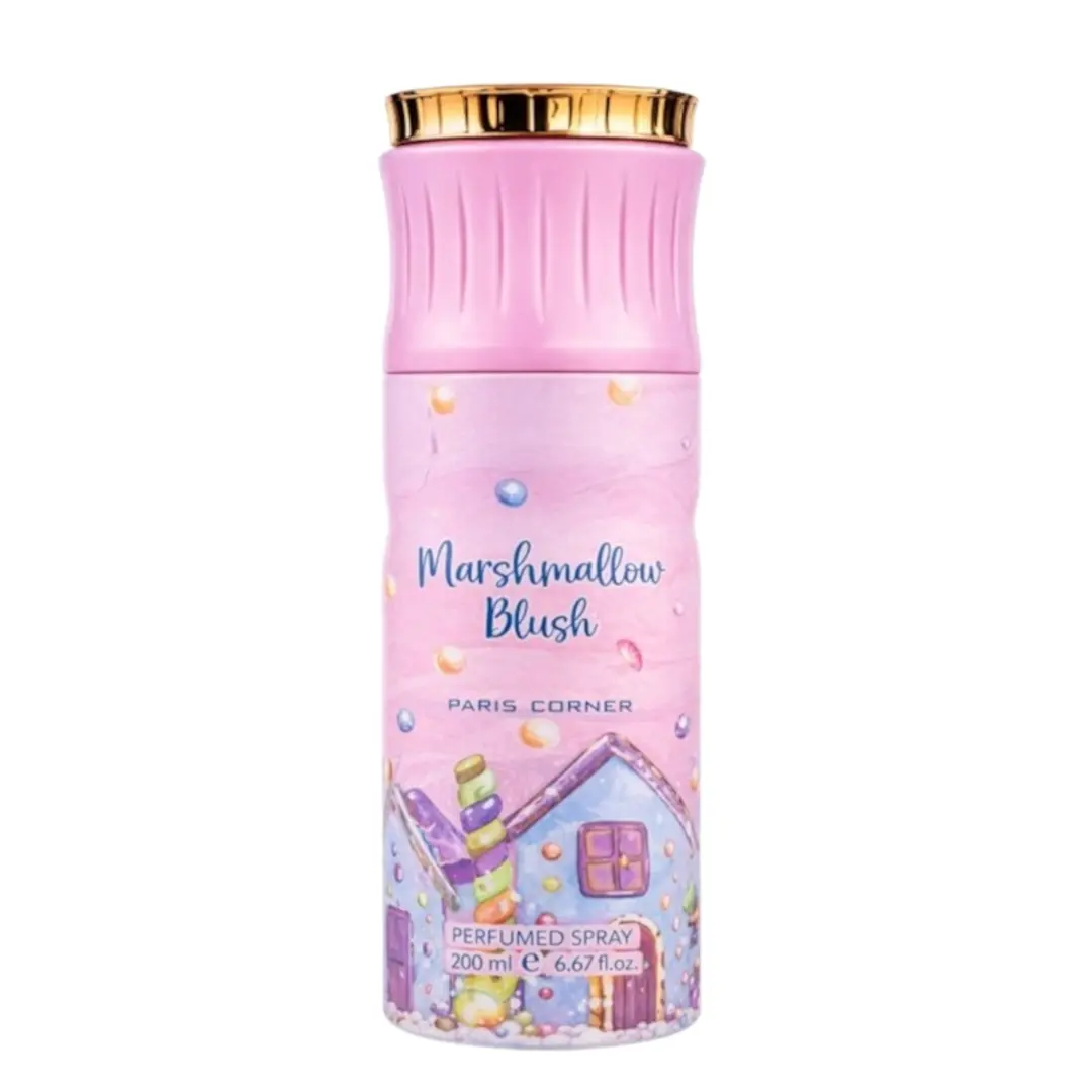 Paris Corner Marshmallow Blush Perfumed Body Spray & Deodorant, Unisex Scent with Lemon, Vanilla & Marshmallow Musk, 200ml (6.7oz), Fragrances, Scented, Strawberry, Whipped Cream, Citrus, Body Care, Aroma, Perfumed Spray, Highly Flammable, Avoid Eye Area