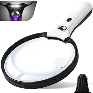 [New Deal]  Large Magnifying Glass with Light, Magnifier 10X 20X 45X Handheld Illuminated Lighted Magnifier with 3 LED Lights 1UV Light Storage Bag Clean Cloth for Seniors Reading Inspection (Black)