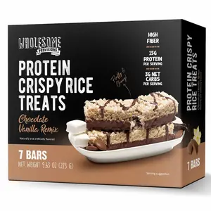 Chocolate Vanilla Protein Rice Crispy Treats - 15g Protein, Low Carb 3g Net, High Fiber, Soft & Chewy Snack