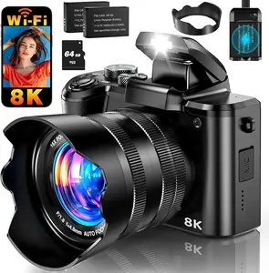 8K WiFi Digital Camera with 88MP, Autofocus, 16X Zoom, 3.2" Touchscreen, Dual Camera, 64GB Card, 2 Batteries & Charging Stand