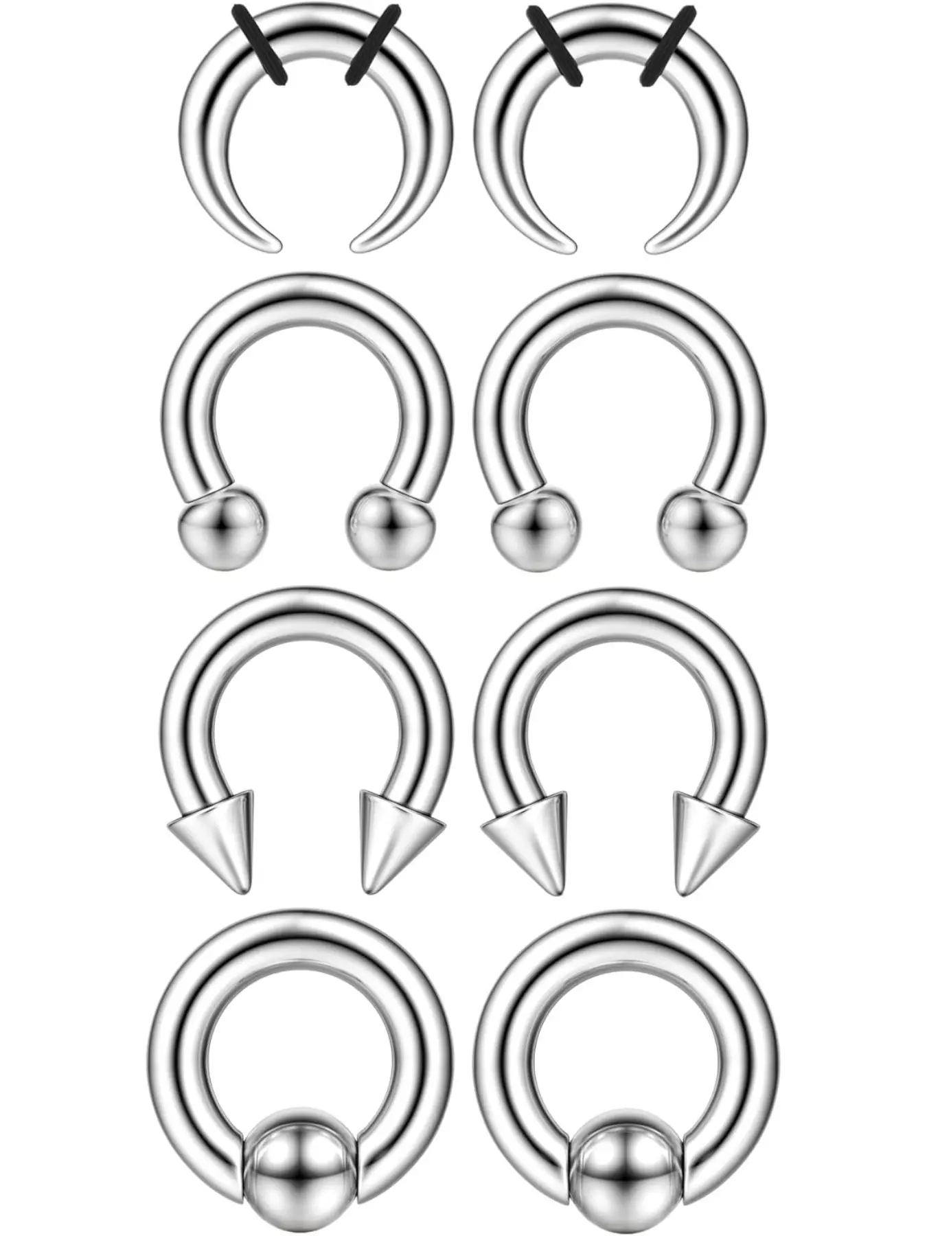 Surgical Steel Septum Kit - 2G to 14G Septum Rings, Pincher, Tapers & Gauge, Nose Piercing Jewelry - Silver & Black Tone, Nose Piercings Kit