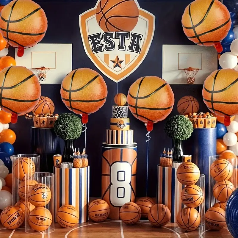 12pcs Basketball Theme Party Balloon Set, Balloon Decorations Kit, Balloon Party Supplies, Helium Supported, Reusable, Includes Ribbons and Inflation Tubes, Perfect for Birthdays and Sports Parties, Party Balloons Decorations