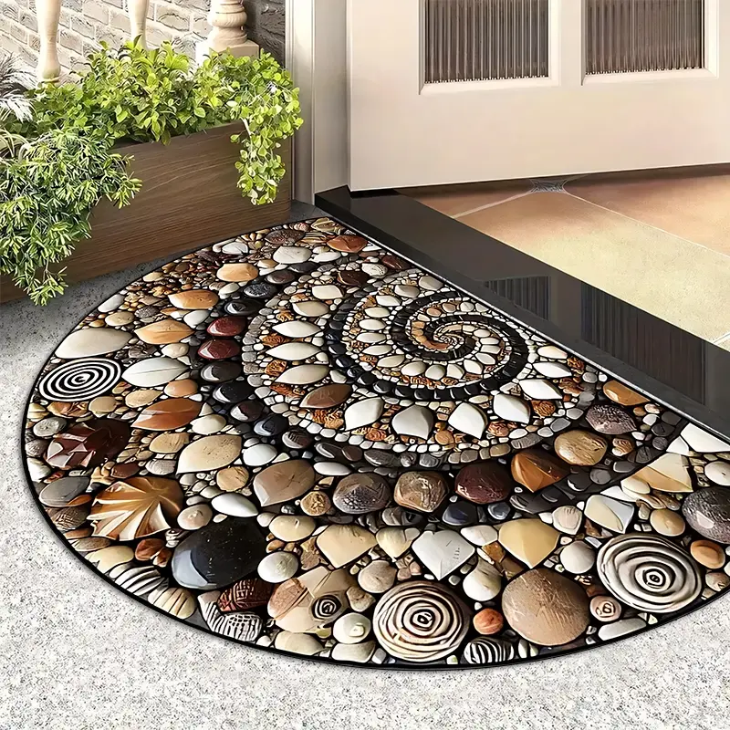Colorful Pebble Print Welcome Mat, Soft Machine Washable Half Round Indoor Outdoor Door Mat, Perfect for Home Entryway Decoration, Household Decorative Rug, Home Decorative Rugs