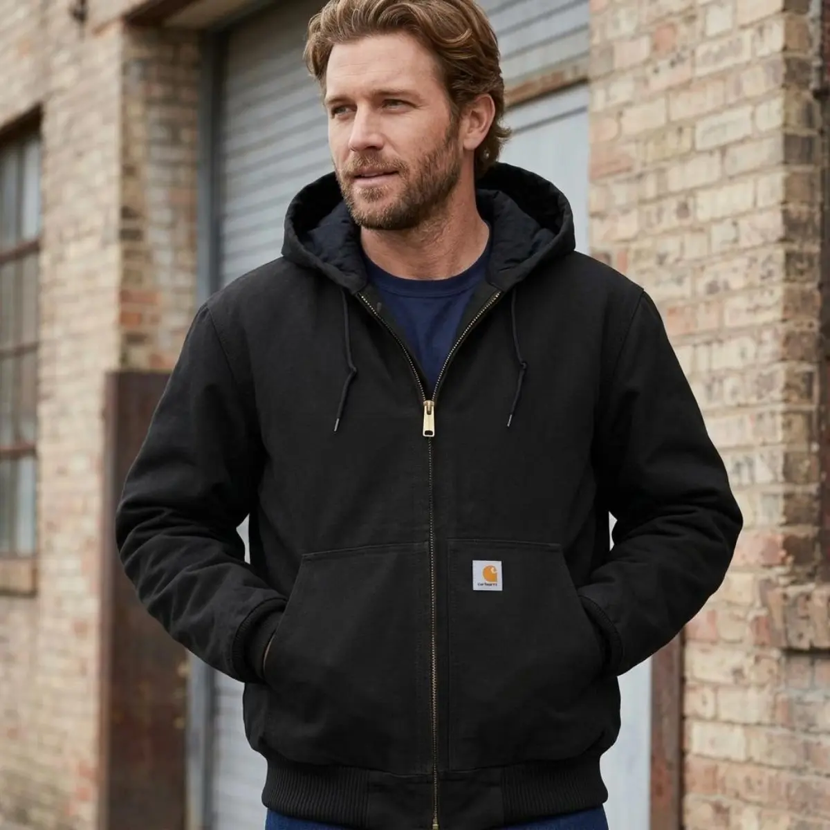 Carhartt J130 Men’s Canvas Hooded Work Coat, Classic American Workwear Inspired Trendy Outer Jacket