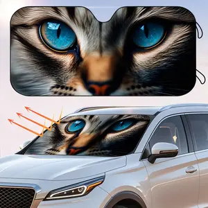 Cute Dark Cat Eye Car Sunshade Cover, UV Shield, Roll Up, Polyester, Foldable, Suitable for Rvs and Suvs, Front Windshield Protection