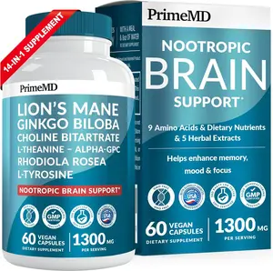 14-in-1 Lion’s Mane Mushroom Supplement Capsules with Ginkgo Biloba for Brain Support Memory and Focus Nootropic Complex with Alpha GPC L-Theanine and Choline 1300mg Per Serving for Mental Clarity and Energy Support 60 Count