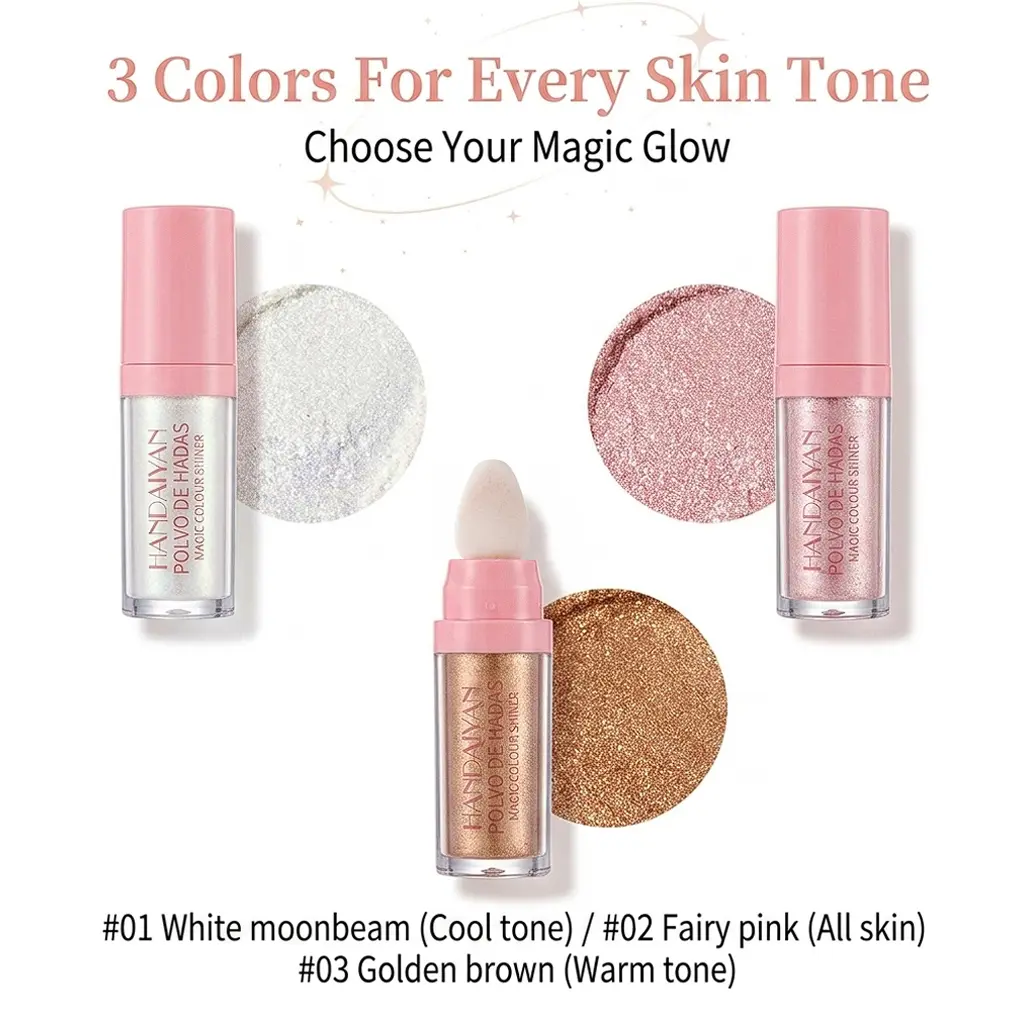 Shimmering Highlighter Powder with Soft Makeup Sponge Head, Long Lasting Pearly Makeup White &Pink, Body Highlighting Cosmetic, Nose Contouring&Facial Highlighting Powder Stick for Party, Beauty Trending Products