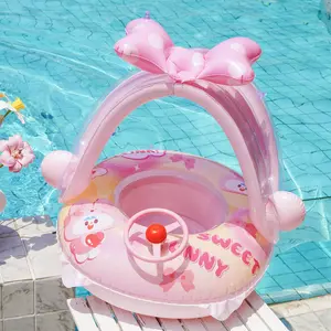 Fun Steering Wheel Swimming Ring for Kids, Inflatable Boat with Sunshade, Interactive Water Toy for Pool and Beach, Essential Swim Gear