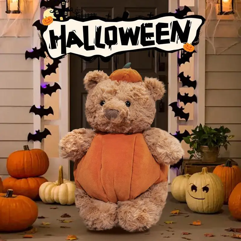 30cm Soft Plush Bear Statue - 1-Piece Halloween Aesthetic Pumpkin Suit (Removable), Home Decor Holiday Decoration for Halloween, Birthday Gifting