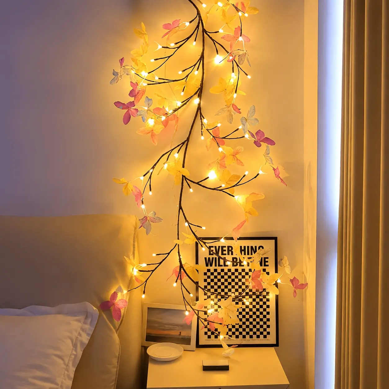 Butterfly Style Plastic Willow Tree Lantern - 42/92/138 LEDs, 4.8/5.9/6.2/7.5 Ft Adjustable Mood Light, 5 Lighting Modes, DC Power Supply, Indoor Home Wall Decor, Festival Gifts, Artificial Flowers Complement