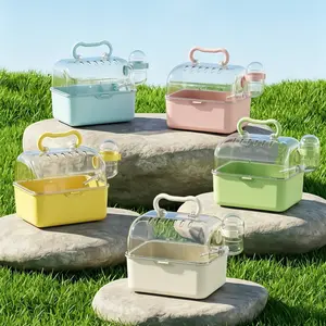 Lightweight Hamster Travel Cage with Water Bottle, Transparent Ventilated Carrier for Small Pets