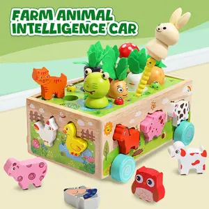 EDUTREE Toddlers Montessori Toys for Baby Boys and Girls Educational Wooden Shape Sorting Toys with Vegetables & Farm Animals Blocks Fine Motor Skills Game Ideal Birthday Halloween Gift for Kids - Cow