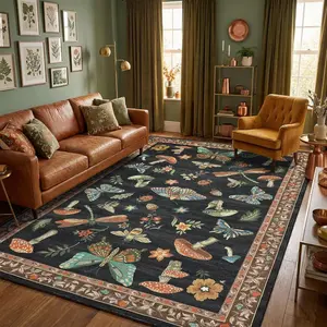 5x7 Crochet Insect Print Patterned Area Rug, Anti-Skid Rubber Back, Soft Low Pile, Durable Dustproof Carpet for Living Room, Bedroom, Brown