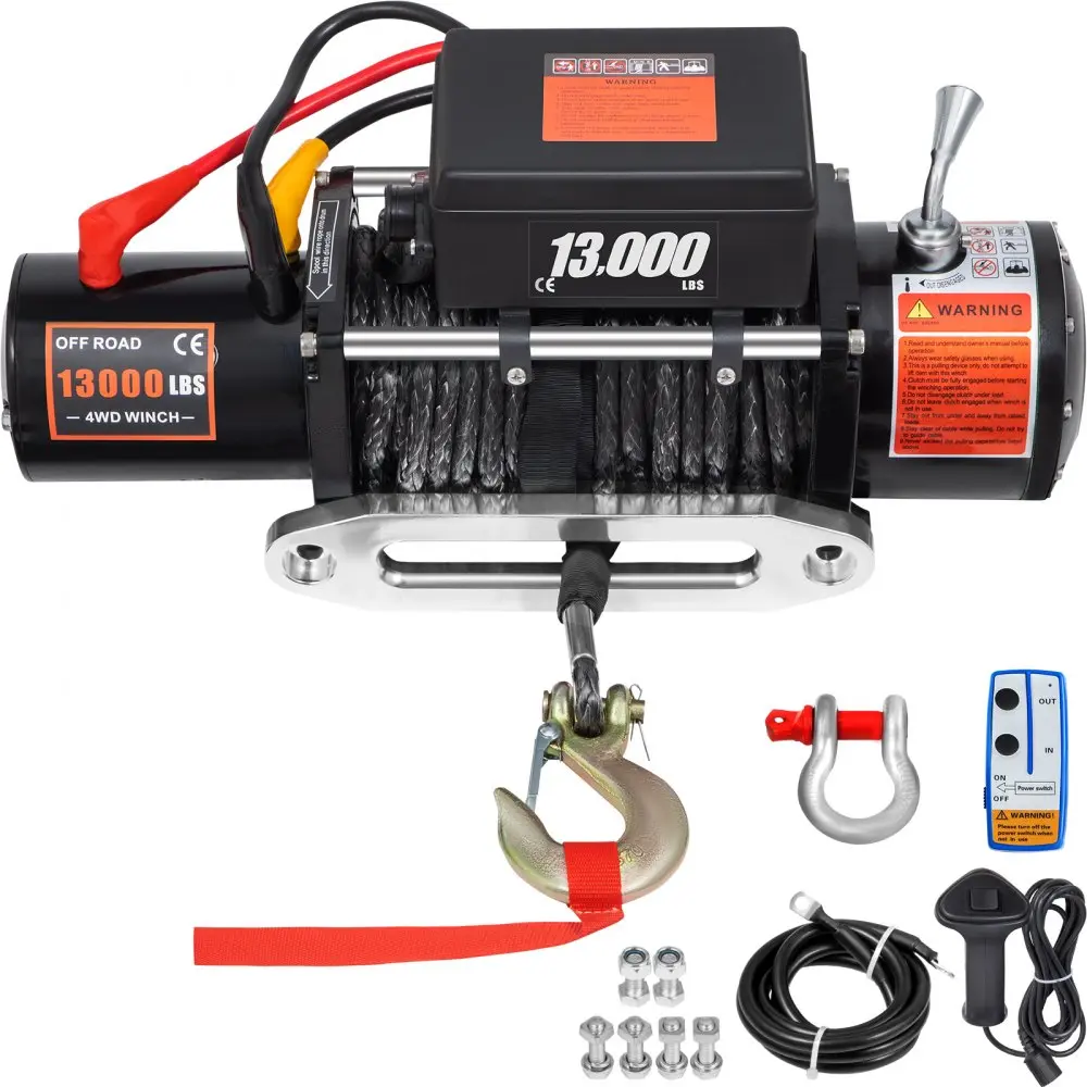 【Summerfinds】VEVOR Electric Winch 13000lb Load Capacity Truck Winch Compatible with Jeep Truck SUV 65ft/20m Synthetic Rope 12V Power Winch with Wireless Remote Control Powerful Motor for ATV UTV Off Road Trailer
