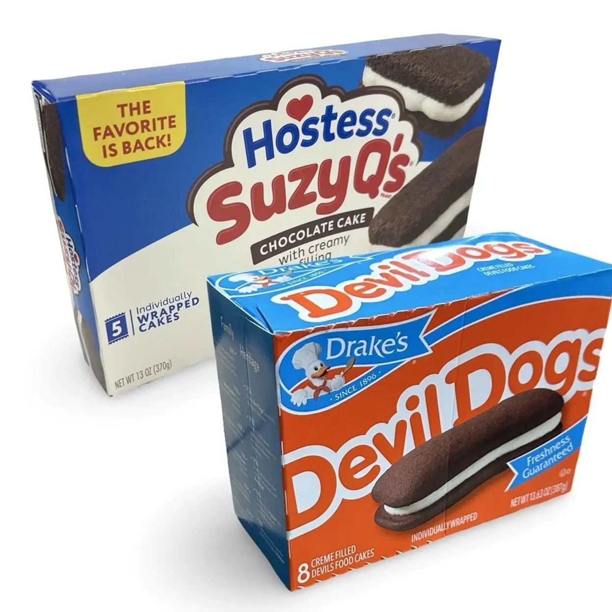 Hostess Suzy Q's vs. Drake's Devil Dogs Combo Pack, Cream Filled Chocolate Snack