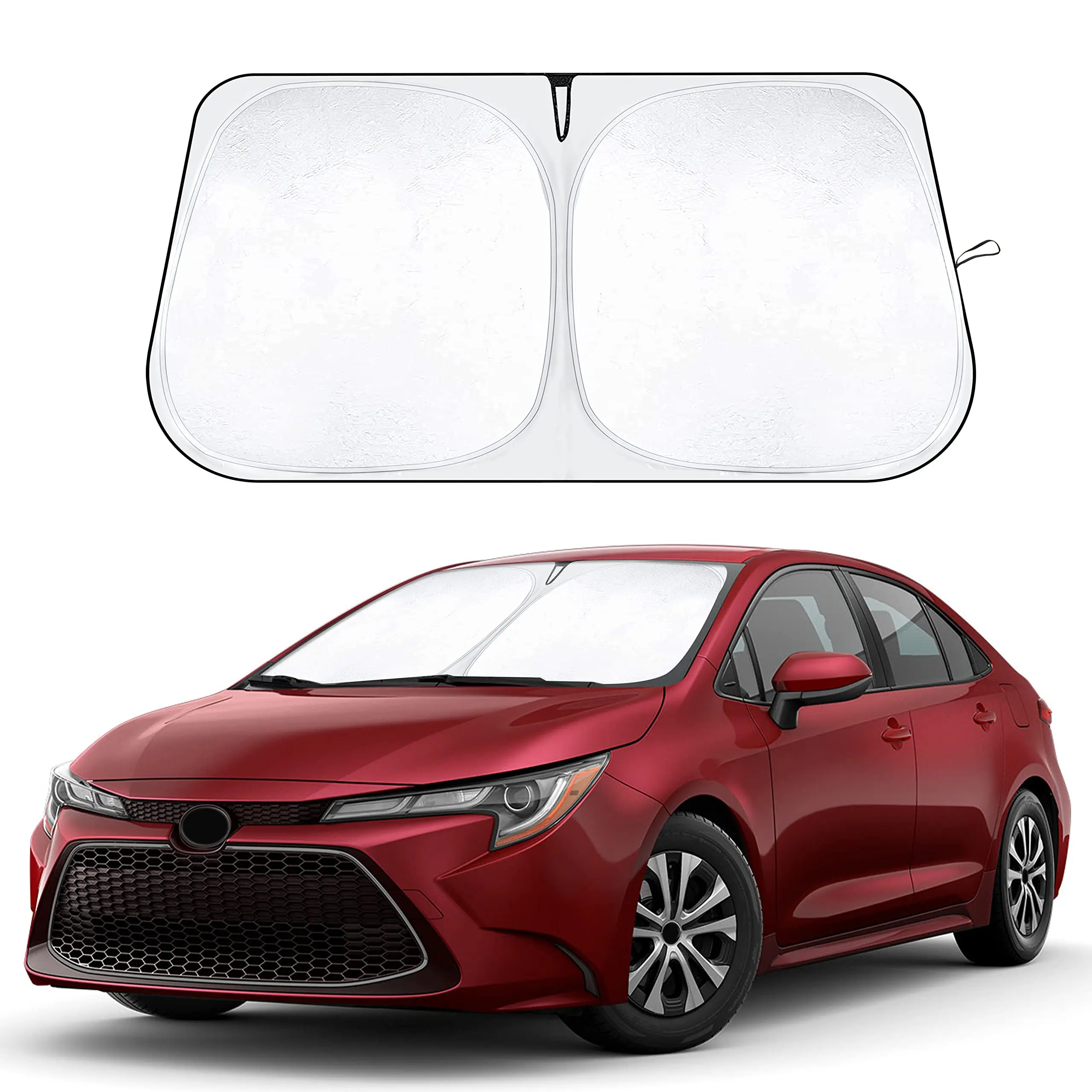 EcoNour Customized Silver UV-Blocking Front Car Sunshade - 240T Polyester, Velcro Strips, Double-Layer Heat Blocker, Foldable, Compact Storage, Gap-Free Fit, Reduce AC Use, Daily Use, Fold-Away Pouch (Fits Specific Model Years), Polyester Fabric