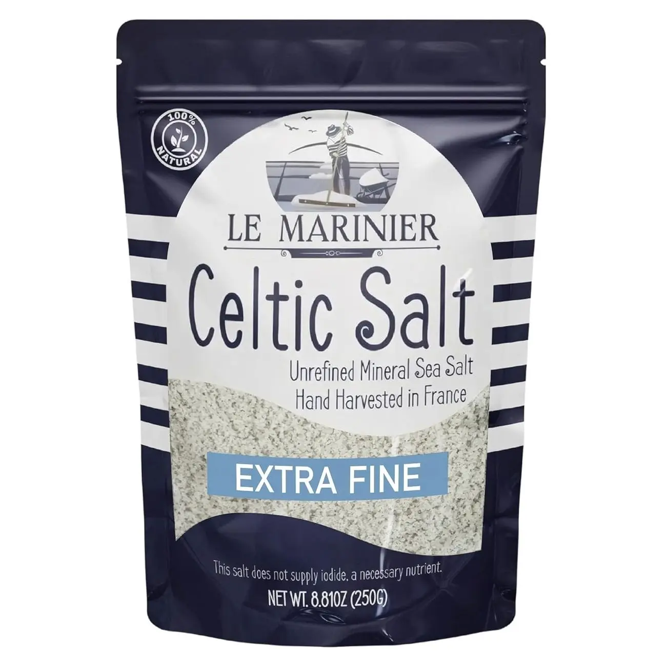 Le Marinier French Sea Salt Extra Fine, 8.81oz – 0.6lb. Celtic Salt Organic- 100% Natural, Mineral Rich, Unrefined, Hand Harvested (0.6lb Extra Fine)