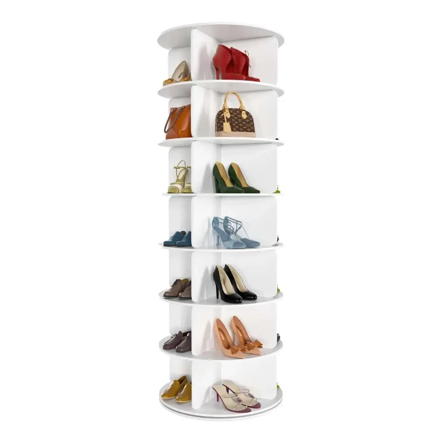 360° Rotating 7-Tiers Organizer Shoe Rack, Fits 28 Pairs of Shoes, Spinning and Revolving 360 Shoe Rack Storage Round Carousel, for Entryway Living Room Hallway Footwear Organization