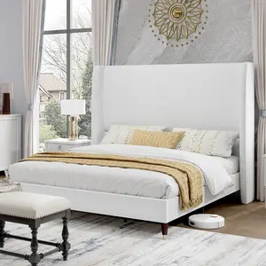 AMERLIFE Platform Bed Frame with 51.2" Tall Headboard, Upholstered Bed with Wingback/Solid Wood Legs/Durability& Silent /No Box Spring Required/Luxury Bedroom Furniture/Full/Queen/King Size/Best Gift Ideas/Christmas Gifts