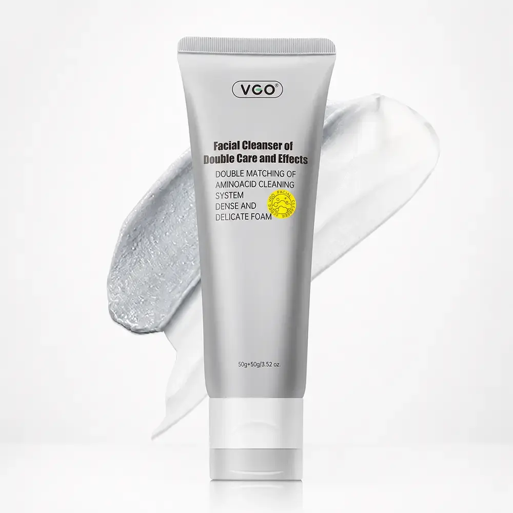 VGO Amino Acid & Bamboo Charcoal Dual-Squeeze Foam Tube Facial Cleanser - Coconut-Infused Nourishing Facial Wash, Gentle Daily Face Cleanse for Sensitive Skin, 50g Hydrating Formula