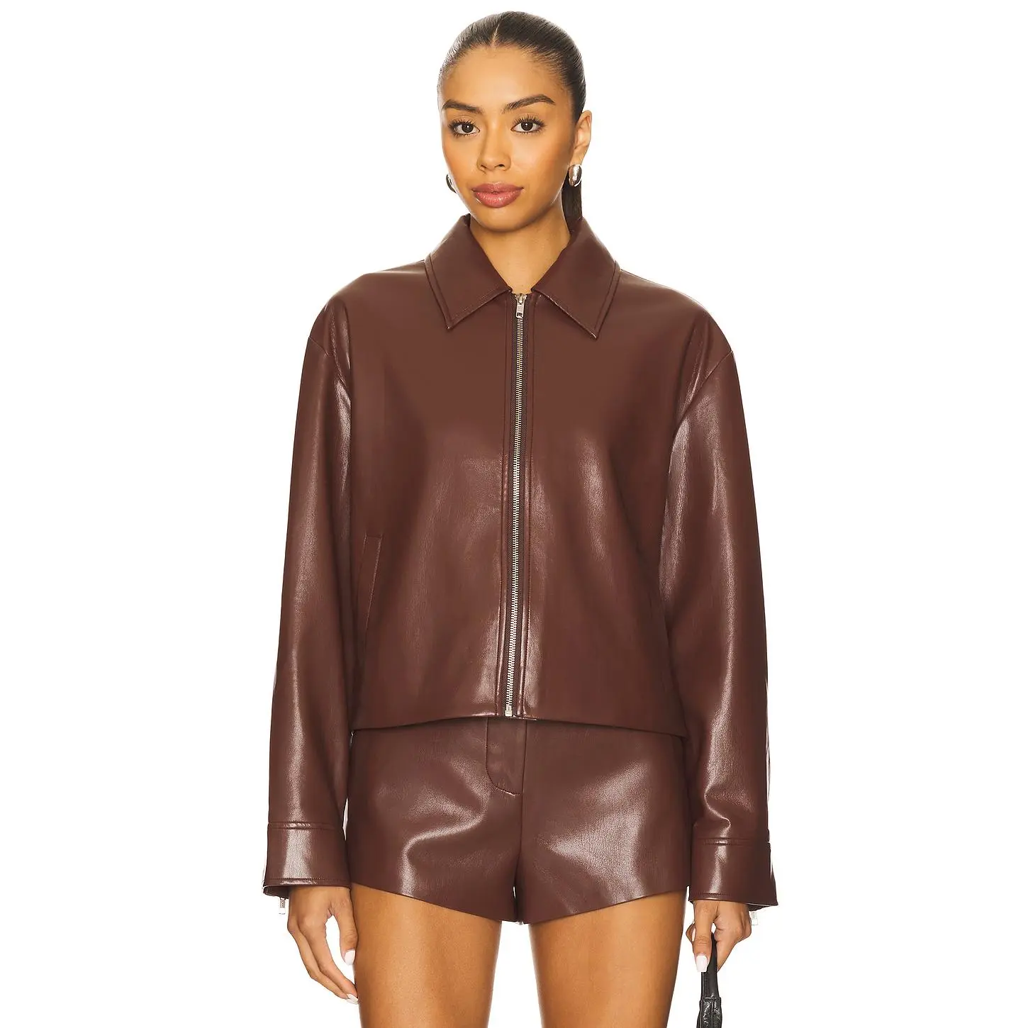 House of Harlow 1960 x REVOLVE Rapha Faux Leather Jacket in Chocolate Brown