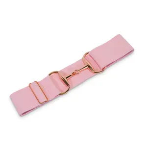 2 inch Luxury Elastic Equestrian Belt, Horse Riding Belt with Rose Gold Buckle, Stretchable and comfortable waist (Light Pink)