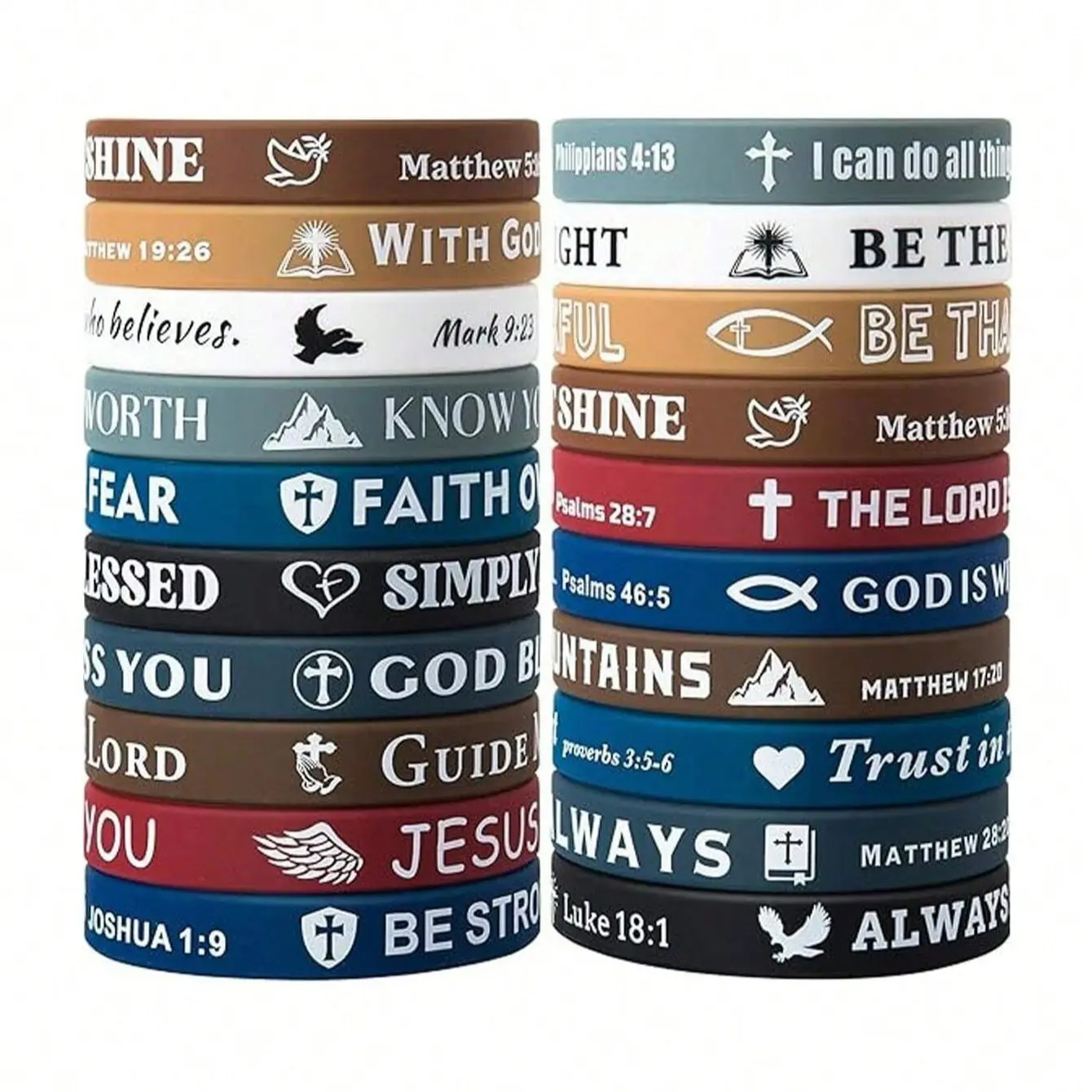20pcs Bible Verse Bracelet Set, Word Bracelets, Stackable Bracelets, Matching Bracelets, Cross Bracelet, Silicone Material, Jesus Design, Colorful Straps, Comfortable Fit, Ideal Religious Gift for All，Christmas New Year Valentine's Day Party Gifts