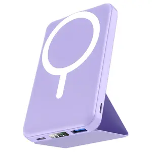 Magnetic Power Bank for Magsafe Battery Pack Foldable 10000mAh Wireless Portable Charger with USB-C Cable LED Display 22.5W PD Fast Charging for iPhone 17/16/15/14/13/12 All Series - Silicone compact mini Flashlight travel fold stand
