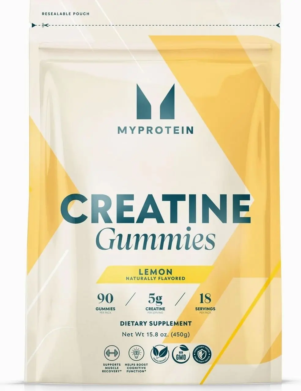 Myprotein Creatine Gummies, 5g Creatine Monohydrate per Serving, Lemon, 90 Count, 18 Servings, Chewable Post/Pre Workout Strength & Recovery Sports Nutrition Supplement, Vegan, Non-GMO